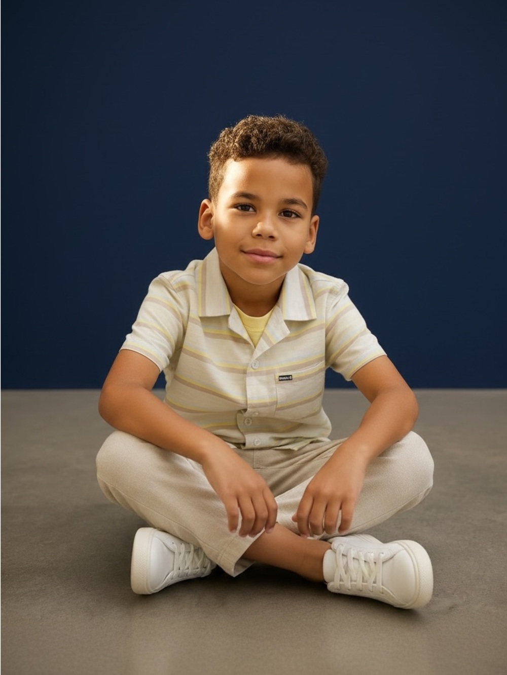 Hurley Boys’ Yellow & Beige Striped Short Sleeve Button-Down Shirt – Size 7/8